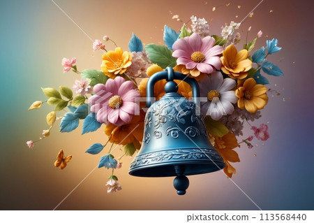 colorful iron bell with floral patterns, in pastel colors 113568440