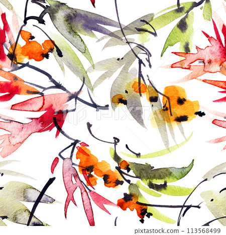 Watercolor tree leaves pattern 113568499
