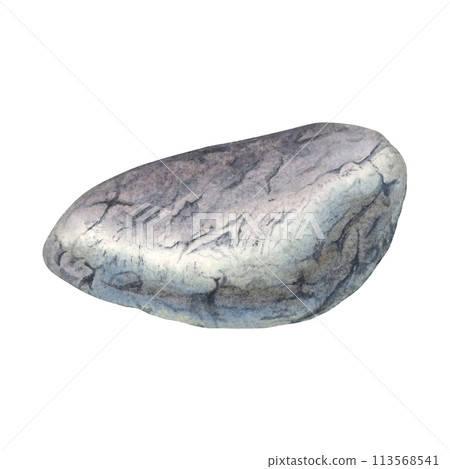 Sea stone. Hand drawn watercolor illustration with Pebble on isolated background. Drawing of striped smooth oceanic rocks. Sketch of minerals in grey color. SPA concept for card, label, souvenirs. Sea stone. Hand drawn watercolor illustration with Pebble on isolated background. Drawing of striped smooth oceanic rocks. Sketch of minerals in grey color. SPA concept for card, label, souvenirs. 113568541