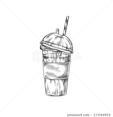 Black and white illustration of a smoothie glass for a menu. Black and white illustration of a smoothie glass for a menu. 113568959