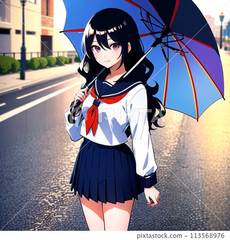 Beautiful high school girl holding an umbrella 1 113568976