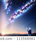 Beautiful girl looking up at the starry sky 113568981
