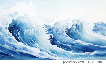 Graphic image of waves in the ocean rolling in one line.AI Generated 113568986