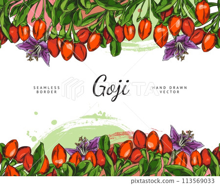 Vector frame with goji berries for cards and posters. 113569033