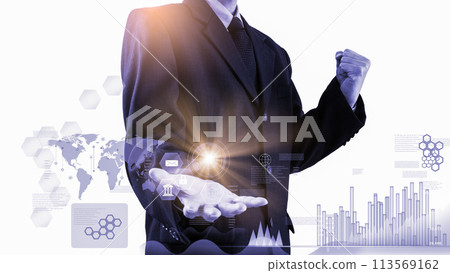 Stock market or forex trading graph and candlestick chart suitable for financial investment concept. Economy trends background for business idea and all art work design. Abstract finance background.. 113569162