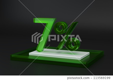 Green Glass seven percent or 7 in black studio background Green Glass seven percent or 7 in black studio background 113569199