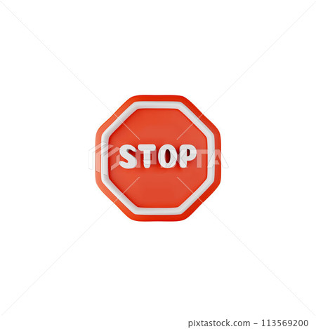 Stop sign 3D realistic vector icon, volume forbidden road sign, traffic regulatory warning red stop signal for transport Stop sign 3D realistic vector icon, volume forbidden road sign, traffic regulatory warning red stop signal for transport 113569200