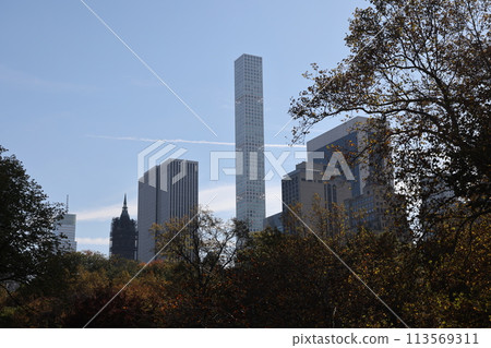 [New York] Skyscrapers seen from Central Park in autumn 113569311