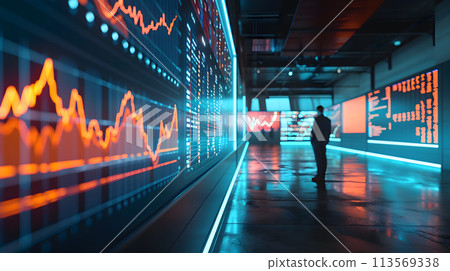 big data analytical center screens with graphs on the walls, generative ai 113569338