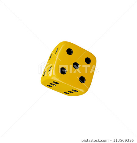 Realistic game dice falling 3d vector, yellow cube with black dots, gambling games design, casino, craps and board games 113569356
