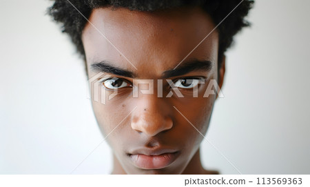 young man with dark skin close up portrait, generative ai 113569363