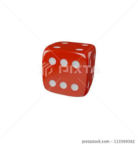 Realistic game dice falling 3d vector, red cube with six white dots on front, gambling board games design, casino, craps 113569382