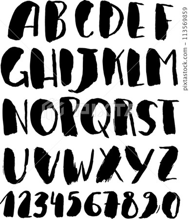 Hand Drawn Dry Brush Font. Modern Brush Lettering. Vector Hand Drawn Dry Brush Font. Modern Brush Lettering. Vector 113569859