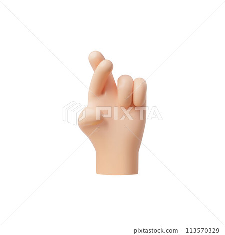 Two fingers crossed hand gesture 3D vector emoji icon, cartoon good luck or lie hand gesture sign, superstition symbol 113570329