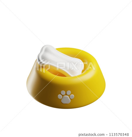 3D vector illustration of a pet bowl filled with bone-shaped treats on white background. 113570348