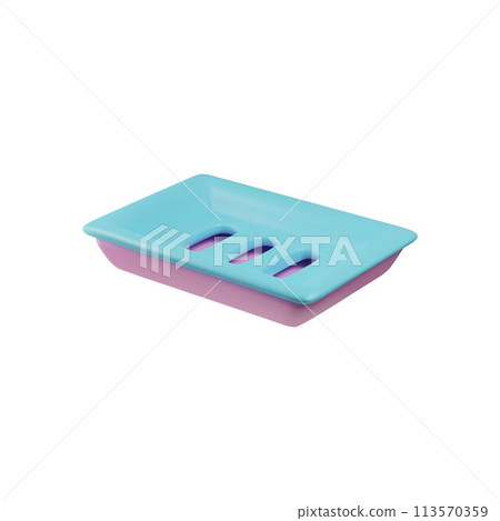 3D vector design of a blue plastic cat toilet on a white background 113570359