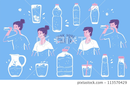Drink more water design concept, vector illustration in flat cartoon style 113570429