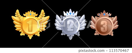 Set of different medals for online games flat style, vector illustration 113570467