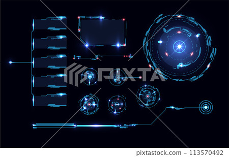 Callout titles and circles futuristic HUD elements. 113570492