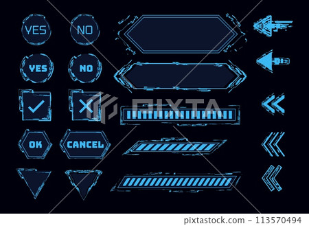Futuristic elements for web design, vector illustration isolated on black. Futuristic elements for web design, vector illustration isolated on black. 113570494