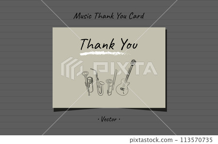 Thank you card musical instruments trumpet, saxophone, trombone, guitar brush stroke minimal design. 113570735