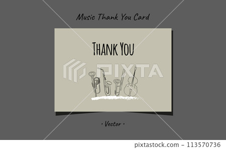 Card thank you musical instruments trumpet, saxophone, trombone, bass brush stroke minimal design. Card thank you musical instruments trumpet, saxophone, trombone, bass brush stroke minimal design. 113570736