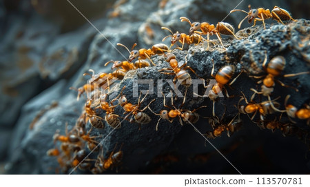 Group of Ants Crawling on a Rock 113570781