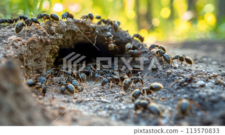 Group of Ants Crawling on a Rock 113570833