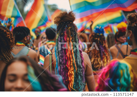 Pride concept - people during the pride parade outside 113571147