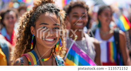 Pride concept - people during the pride parade outside 113571152