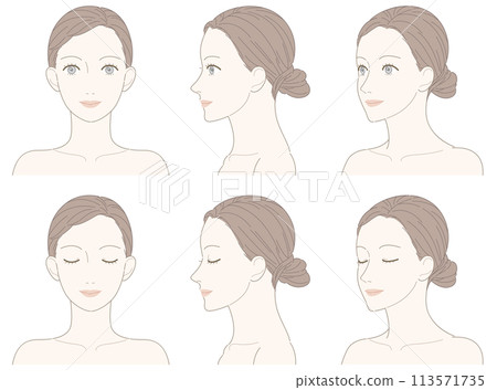 女正面臉側臉斜臉套裝（無臉頰） 113571735