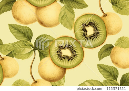vintage summer background with fresh kiwi illustration 113571831