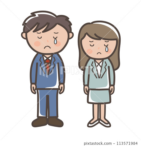 Full-body illustration of male and female businessmen crying in frustration 113571984