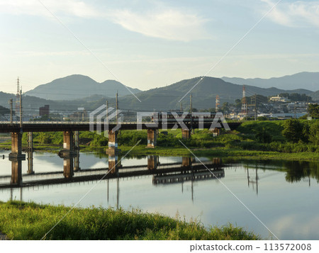Kintetsu Myoji Line train crossing the Yamato River 113572008
