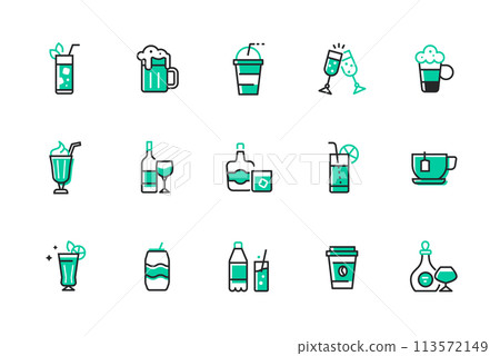 Delicious drinks and menu - set of line design style icons 113572149
