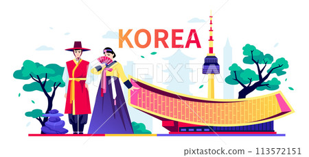 National attributes of South Korea - modern colored vector illustration National attributes of South Korea - modern colored vector illustration 113572151