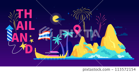 Fun nights in Thailand - modern colored vector illustration Fun nights in Thailand - modern colored vector illustration 113572154