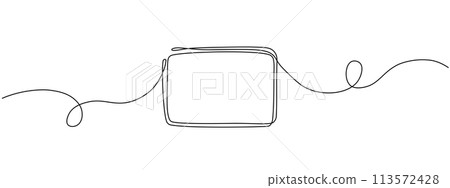 Continuous line drawing of a black square. One-line icon of a geometric frame. A sketch of a rectangular frame. Vector editable line illustration. 113572428