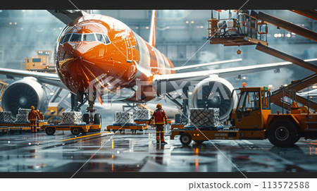 Loading cargo at the airport 113572588