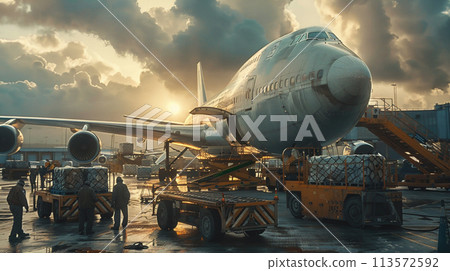 Loading cargo at the airport 113572592