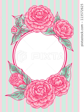 Frame with camellia flowers. Beautiful decorative plants. 113572625