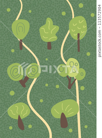 Summer forest landscape nature background. Abstract banner template with trees. Card with nature environment decoration. Vector textured illustration Summer forest landscape nature background. Abstract banner template with trees. Card with nature environment decoration. Vector textured illustration 113572984