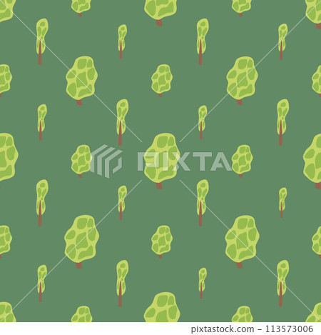 Summer forest landscape seamless pattern. Trees endless background. Park repeat cover. Nature environment loop ornament. Vector hand drawn illustration. Summer forest landscape seamless pattern. Trees endless background. Park repeat cover. Nature environment loop ornament. Vector hand drawn illustration. 113573006