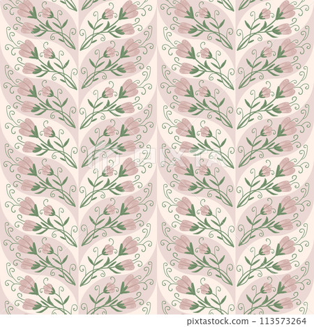 Floral endless background. Wildflowers with leaves seamless pattern. Flower and foliage loop tiled ornament. Vector hand drawn illustration. Floral endless background. Wildflowers with leaves seamless pattern. Flower and foliage loop tiled ornament. Vector hand drawn illustration. 113573264