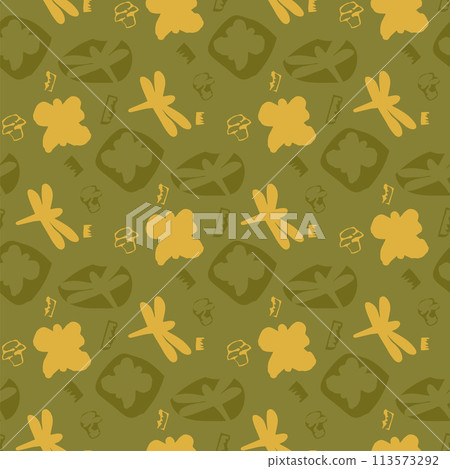 Dragonfly and butterfly seamless pattern. Insects collage shape of ripped papers silhouettes repeat background. Vector hand drawn flat illustration. Dragonfly and butterfly seamless pattern. Insects collage shape of ripped papers silhouettes repeat background. Vector hand drawn flat illustration. 113573292