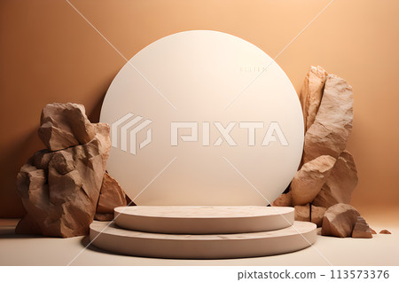 3D round podium for product display rock wallpaper 113573376