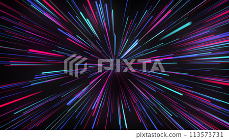 Multi-colored, rainbow splash of glowing synthetic lines. Abstract data flow tunnel radial lines explosion stars. Looped 3d futuristic background, hyperspace zoom. Neon. Multi-colored, rainbow splash of glowing synthetic lines. Abstract data flow tunnel radial lines explosion stars. Looped 3d futuristic background, hyperspace zoom. Neon. 113573731