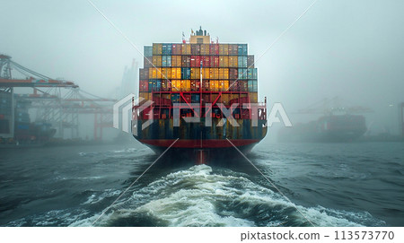 Cargo ship leaving the port 113573770