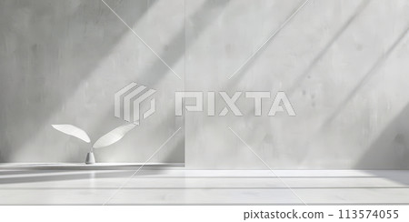 Grey textured concrete wall with tiled floor 113574055