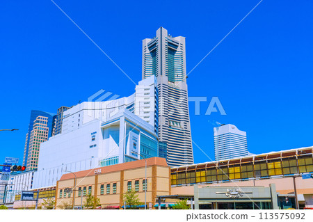 Yokohama cityscape in Japan, overlooking Sakuragicho Station and Noge Chikamichi. Yokohama Landmark Tower in the background (10th) Yokohama cityscape in Japan, overlooking Sakuragicho Station and Noge Chikamichi. Yokohama Landmark Tower in the background (10th) 113575092